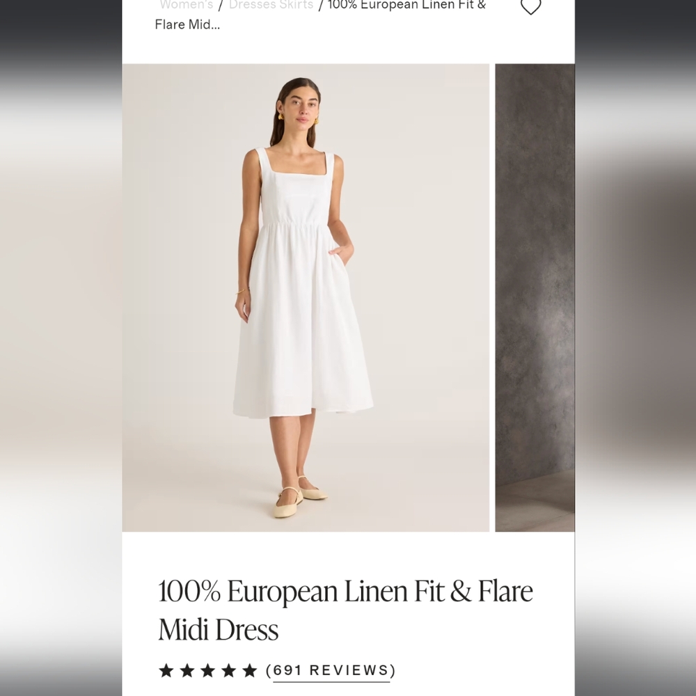 Quince White Square-Neck Fit & Flare Midi Dress